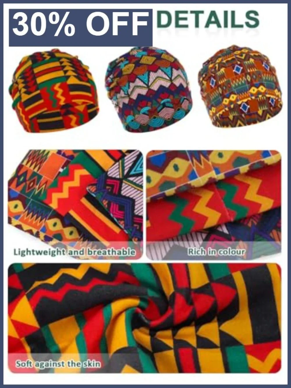 Multicolor Stretch Beanie Turban Headwrap Non Slip for Sleep or Daily Wear